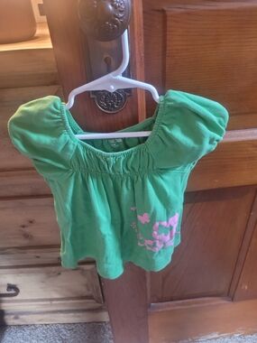 GAP Green Puff-Sleeve Tee with Pink Floral Print